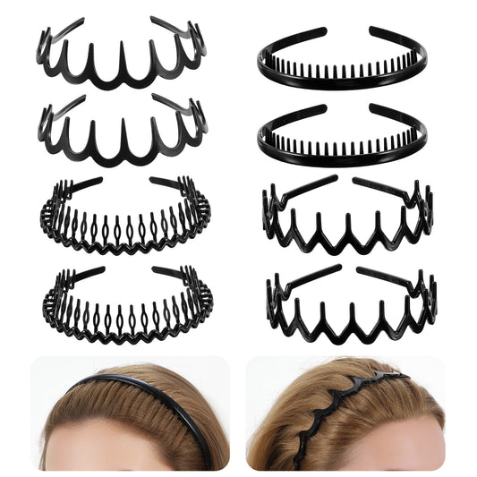 Guduling 8-Pack Zigzag Headband,Wavy Non-Slip Zig Zag Hair Band, Black Zig Zag Headband Easy Beachy Hairstyles Without Pins or Damage