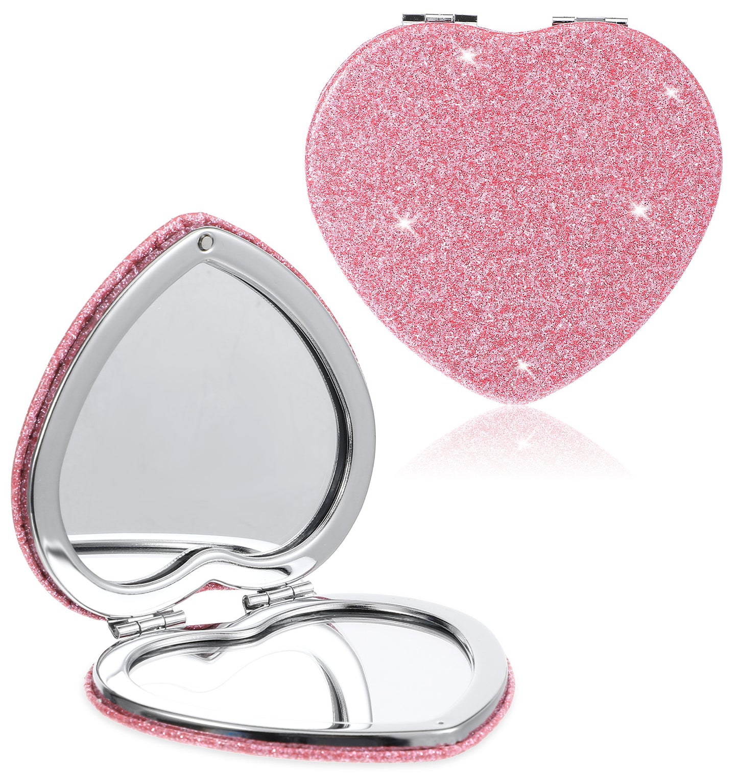 Thrymme Pink Compact Mirror, Heart Shaped Compact Mirror for Girls, Double-Sided Vanity Mirrors with Magnifying for Purse, Travel, Makeup & Home Use (3 Inch)