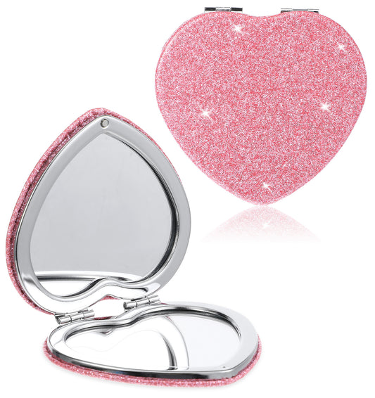 Thrymme Pink Compact Mirror, Heart Shaped Compact Mirror for Girls, Double-Sided Vanity Mirrors with Magnifying for Purse, Travel, Makeup & Home Use (3 Inch)