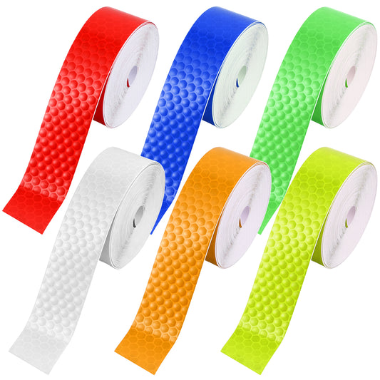 6 Rolls Reflective Tape Outdoor Waterproof, 5m x 5cm Self-Adhesive PVC Safety Warning Tape for Vehicles Bikes Helmets (Red, White, Blue, Green, Yellow, Orange)