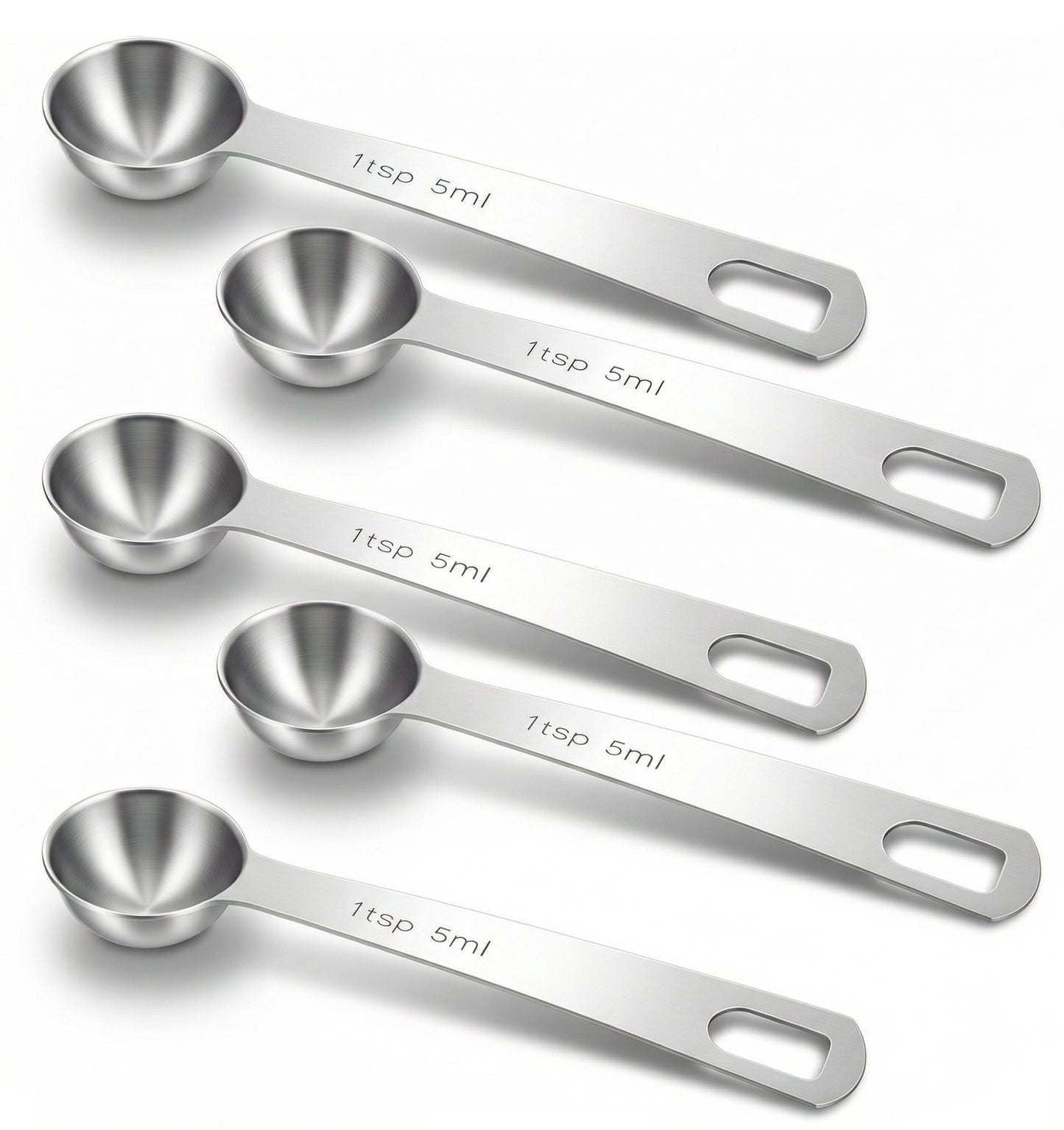 5PCS TSP Measuring Spoon, 4.72 inch Stainless Steel 1 Teaspoon Measuring Spoon Set for Kitchen Ingredients (Silver, 5ml)