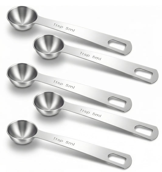 5PCS TSP Measuring Spoon, 4.72 inch Stainless Steel 1 Teaspoon Measuring Spoon Set for Kitchen Ingredients (Silver, 5ml)