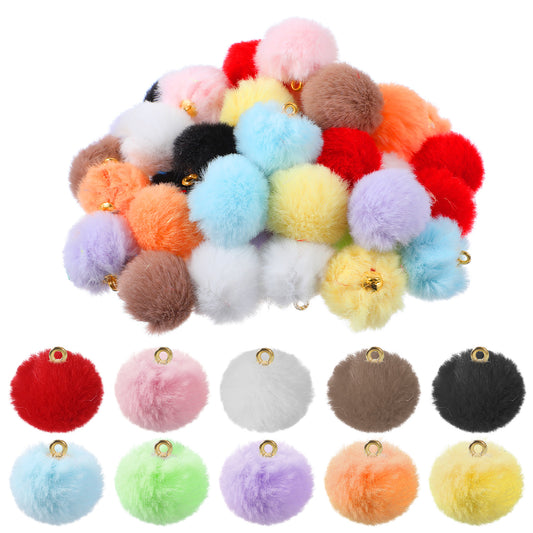 Classicseali 40Pcs Pom Pom Keyring,0.8 in Fluffy Faux Fur Pompom Key Chains
