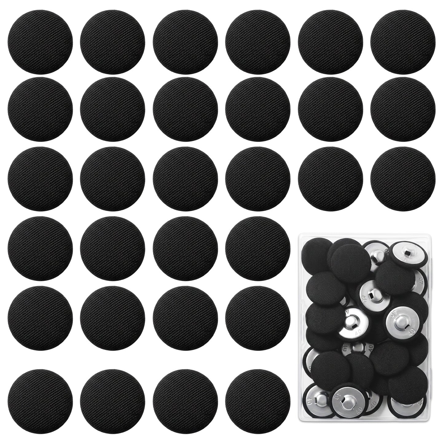 Elegaperma 30 Pcs Black Fabric Covered Buttons, 25 mm Black Fabric Tuxedo Buttons, Durable Fabrics Suit Button Fabrics Button for Coat Jacket