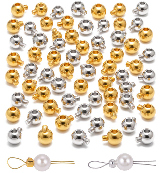 60 Pcs Crimps for Jewelry Making, 4.7x3.1mm Stopper Beads, (Gold, Silver)