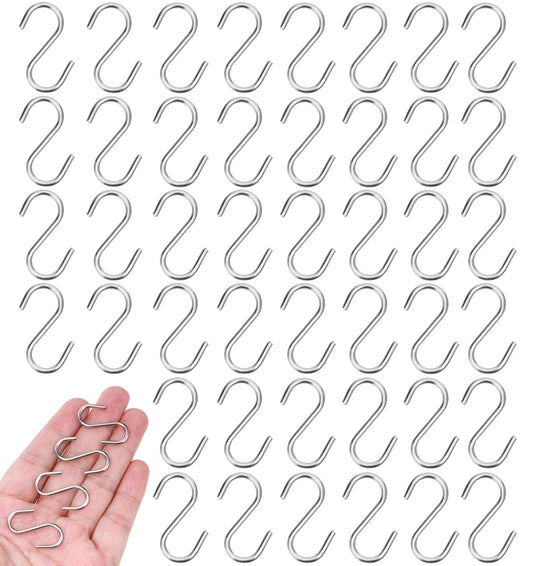Curtain Track Hooks, 48PCS Small S Hooks For Hanging S Shaped Hook for Curtains, Shelves, and Home Organization, Utility Hook in Silver Finish
