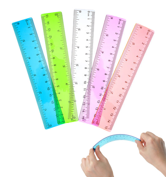 5 Pcs 15cm Rulers, Colorful Small Break-Resistant Transparent Plastic Rulers with Dual Scales for School, Office & DIY Crafts