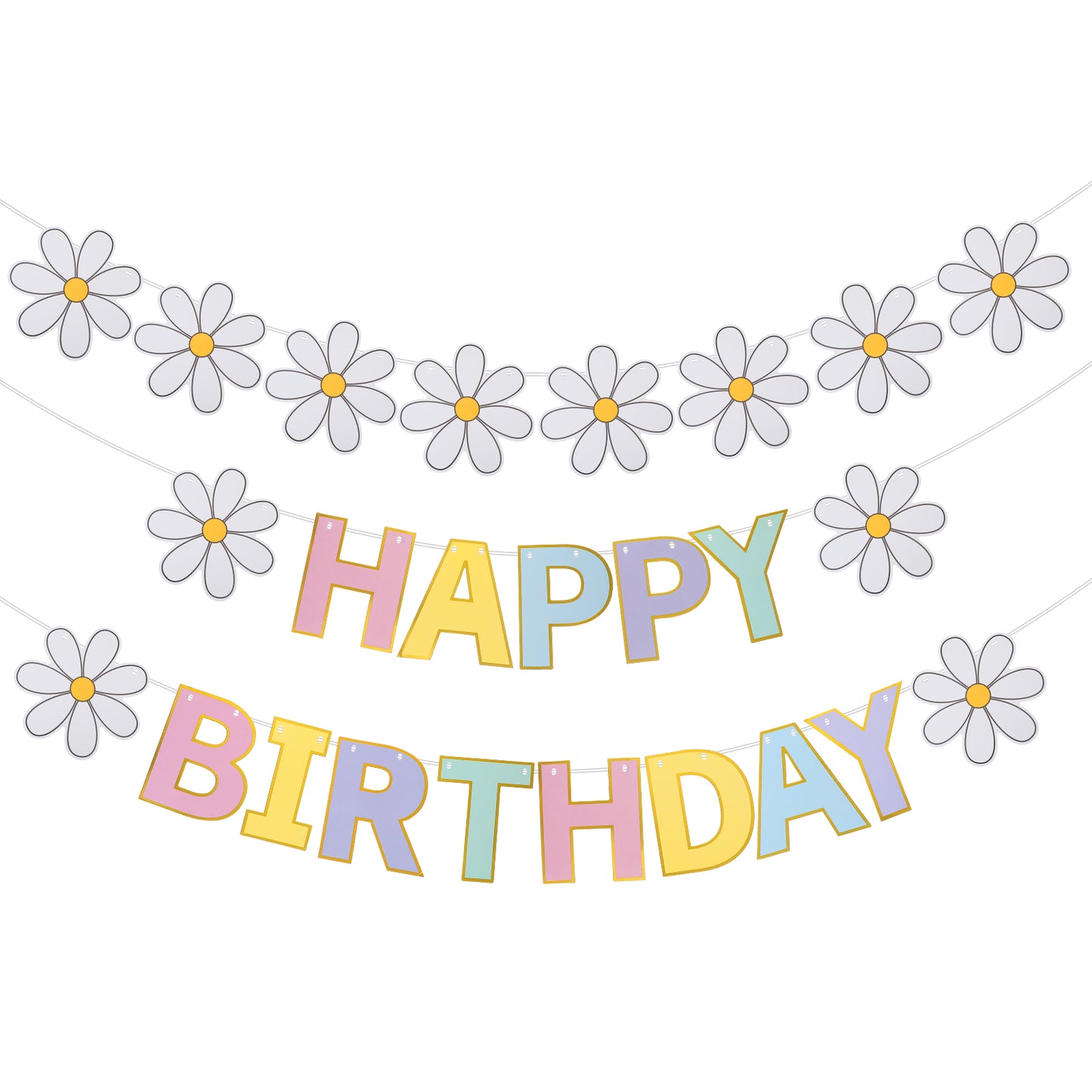 Guduling Daisy Flower Birthday Banners for Women, Macaron Pastel Party Decorations, Hanging Sign Paper Banner, Daisy Birthday Party Decorations