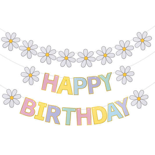 Guduling Daisy Flower Birthday Banners for Women, Macaron Pastel Party Decorations, Hanging Sign Paper Banner, Daisy Birthday Party Decorations