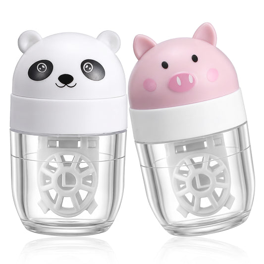 Classicseali 2 PCS Clear Care Contact Case, Cute Plastic Manually Contact Cleaner Case, Portable Rotation Contact Lens Washer, Suitable for Home, School, Travel or Outdoor Activities,2 Colors