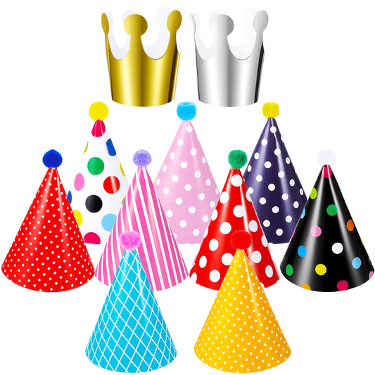 Classicseali 11PCS Mini Party Hats, Tiny Party Hats with Pom Poms, Tiny Partys Hat for Toy Animals, Adjustable Elastic Belt for Safety and Comfort, Suitable for Pets, Stuffed Animal Toys, Multicolor