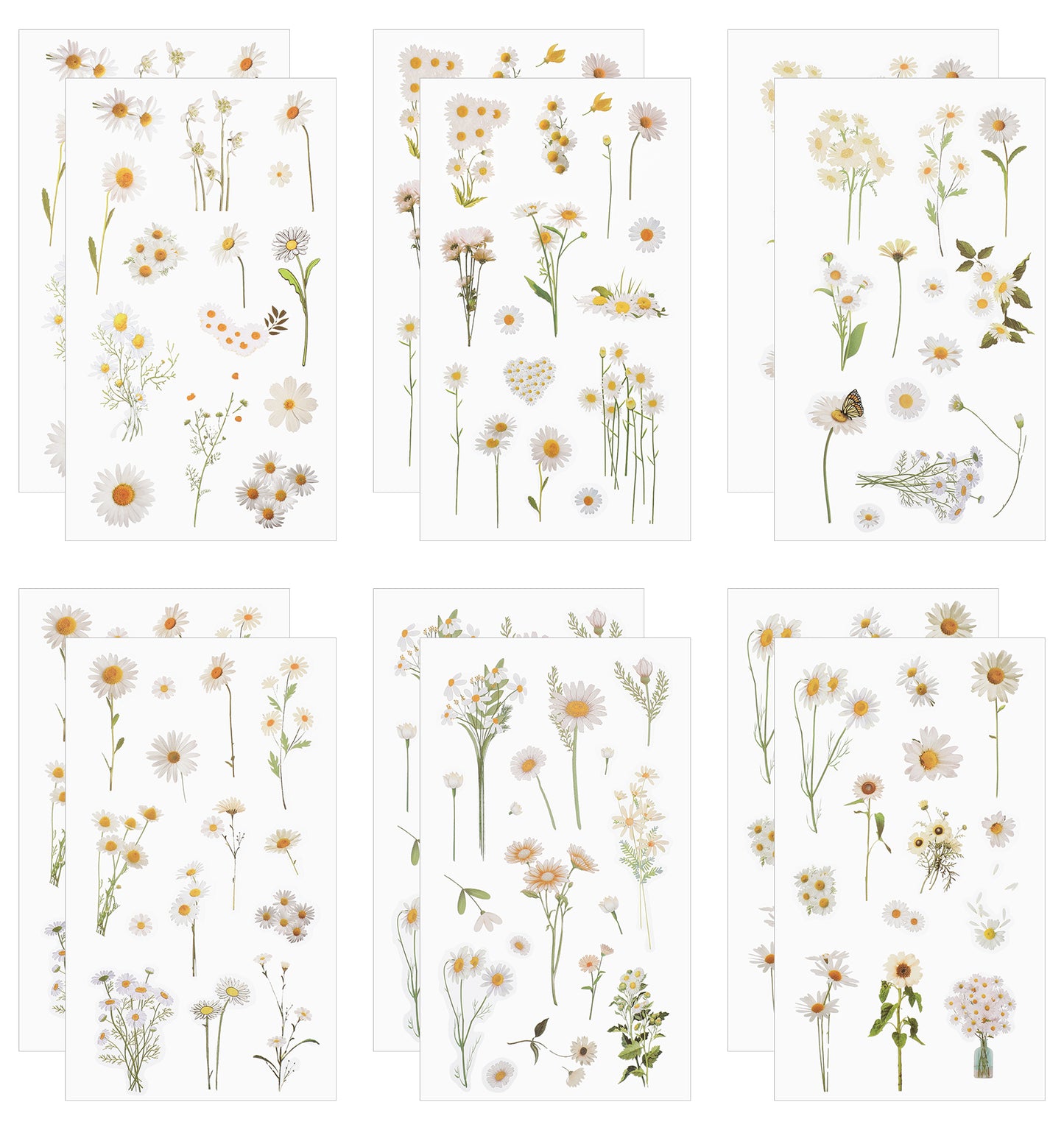 Daisy Stickers, ValueBargain 12PCS Transparent Floral Vinyl Decals Waterproof DIY Crafts, Removable Adhesive for Water Bottles Cards Journals