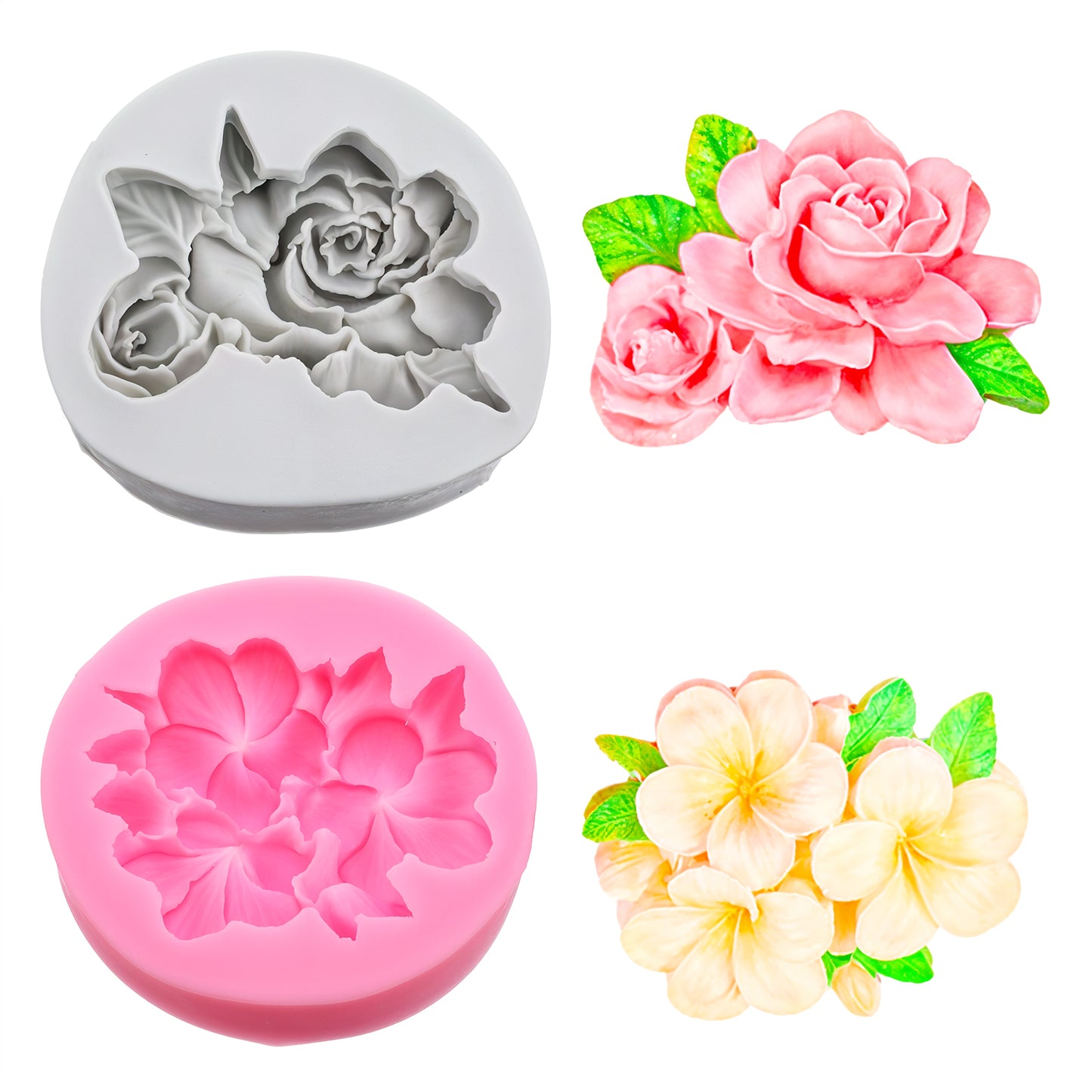 Flower Silicone Molds, 2Pcs 3D Silicone Molds for Candle Making Chocolate Cake Decorating Candle SOAP Concrete Clay Casting Craft
