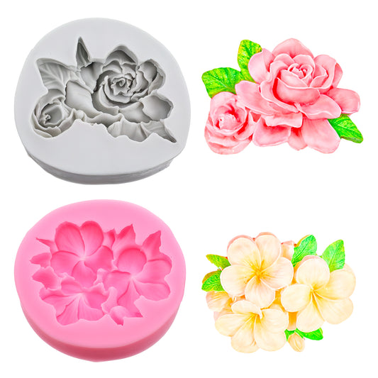 Flower Silicone Molds, 2Pcs 3D Silicone Molds for Candle Making Chocolate Cake Decorating Candle SOAP Concrete Clay Casting Craft