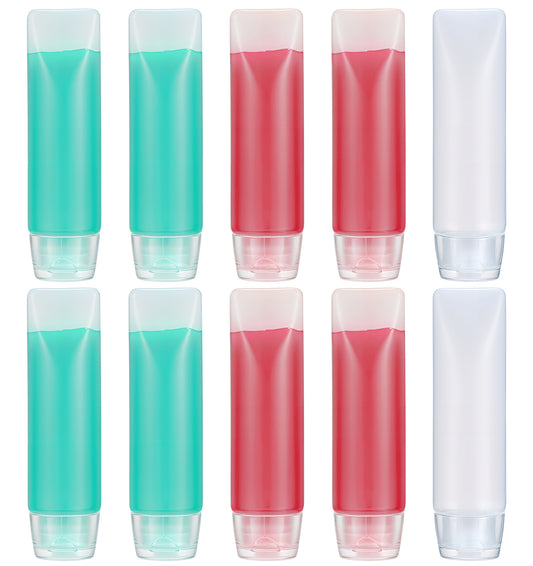10Pcs Travel Toothpaste, 30ml Refillable Soft Plastic Clear Travel Bottles for Toiletries Cosmetic, Soft Squeeze Bottles with Flip Cap, Travel-Size Container Convenient for Lotion Toiletries Cream