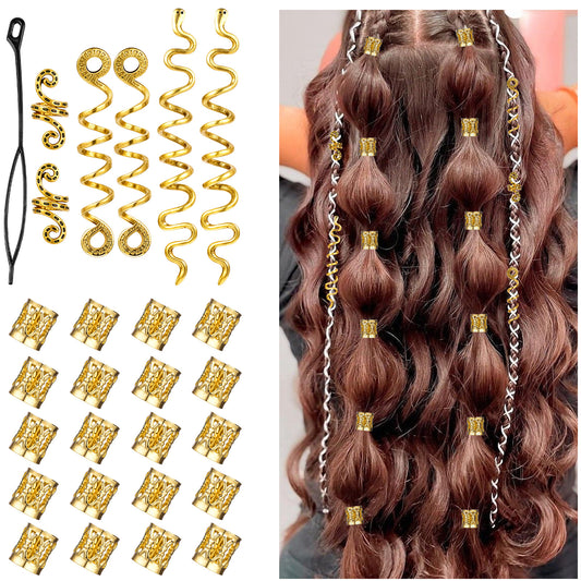 Classicseali Hair Charms for Braids, 4 Styles Gold Cuffs for Hair, Durable and Resistant to Deformation and Fading, Braid Accessories, Dreadlocks and Pigtails for Men, Women, and Girls
