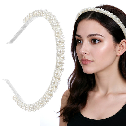 Guduling Pearl Headbands For Women, Pearl Headband, Imitation Pearls, Fashionable and Cute, Suitable for Birthday, Wedding, Party, White