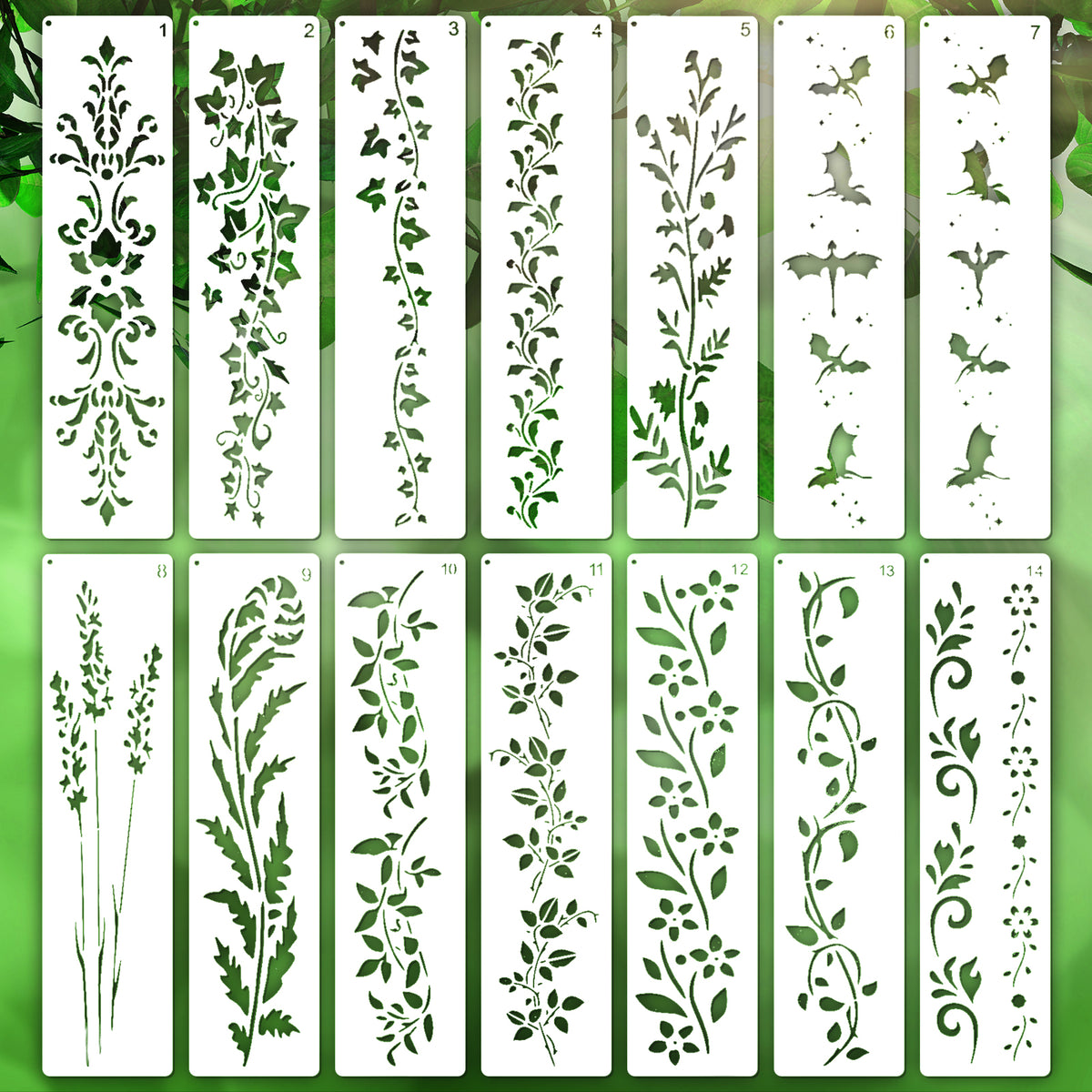 Classicseali 14 Pcs Vine Stencil,Reusable PET Floral Stencils for Painting
