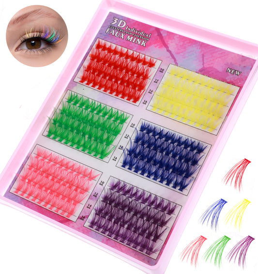 Clustered Lashes, 240 Pcs Lash Extension Kit, 6 Colors 30D C Curl 14-16mm Mixed Length, Fluffy DIY Eyelash Extensions for Daily Makeup Party Cosplay