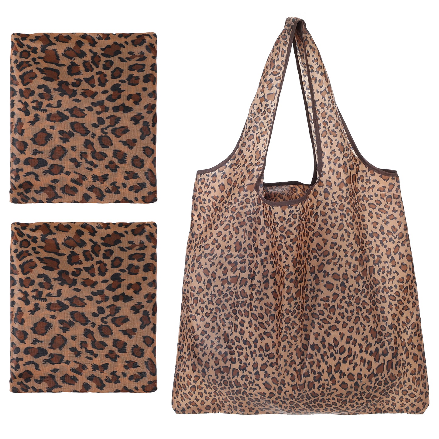oruola 2pcs Foldable Shopping Bag - Reusable Shopping Bags Foldable, Leopard Print, Lightweight, Eco-Friendly, Durable Polyester, Compact Storage, Ideal for Travel & Daily Use