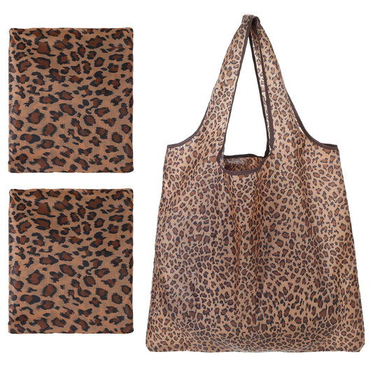 oruola 2pcs Foldable Shopping Bag - Reusable Shopping Bags Foldable, Leopard Print, Lightweight, Eco-Friendly, Durable Polyester, Compact Storage, Ideal for Travel & Daily Use