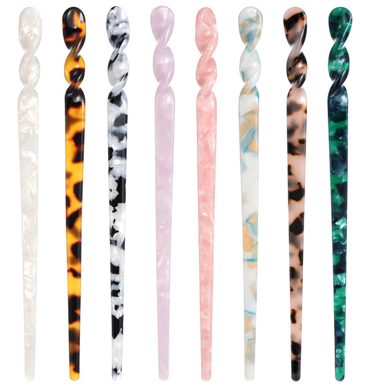 Japanese Hair Stick, 8 Pcs Asian Hair Pins, Hair Sticks for Buns, Hair Sticks for Women Fine Hair, Chinese Hair Pins, Chopsticks for Hair, Vintage Leopard Print and Hair Sticks for Long Hair, Colorful