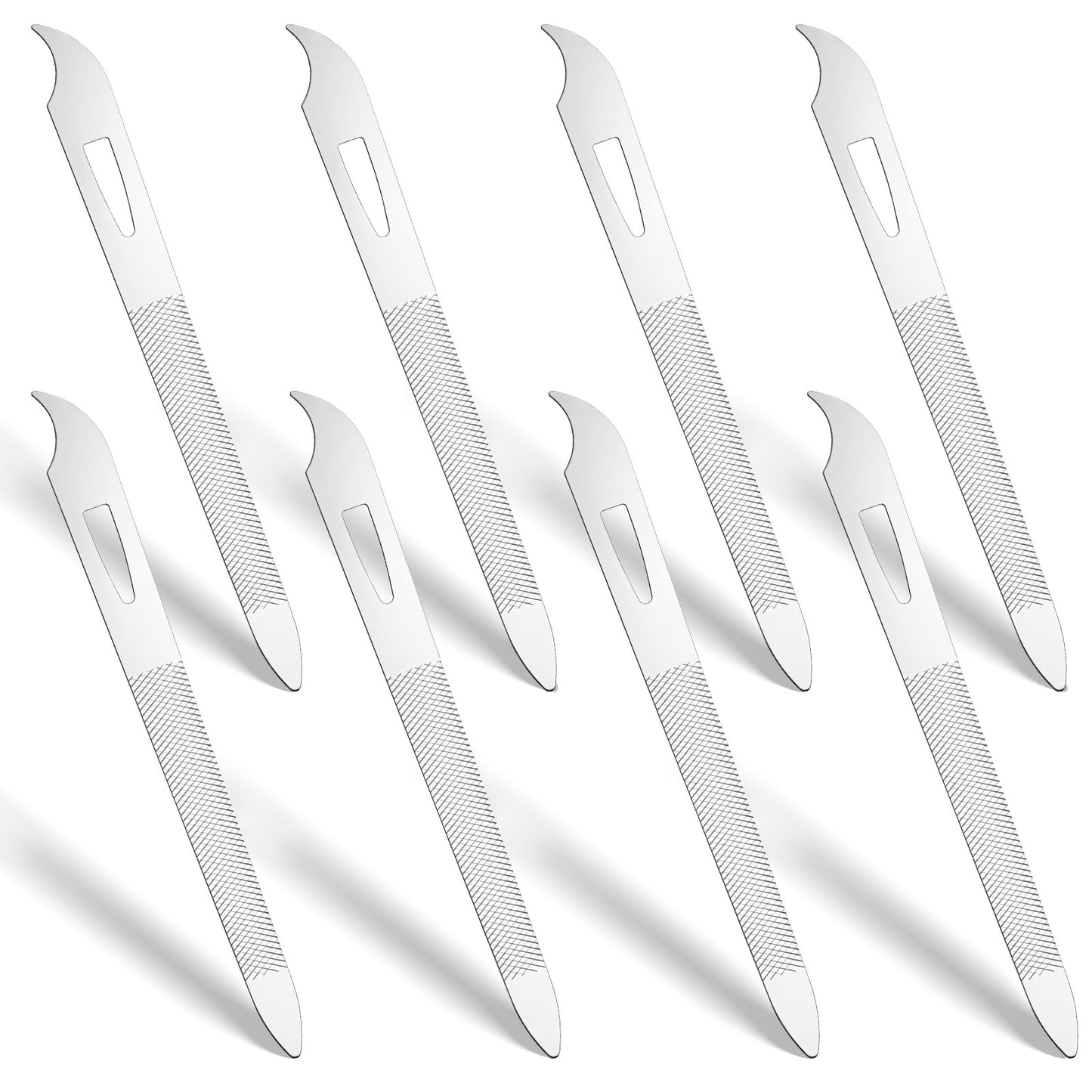 Classicseali 8pcs Nail File Metal, Stainless Steel Nail File for Natural Nails, 4.1 Inch Thin Metal Fingernail Files with Curved Sharp Pointed Tip Double Sided Manicure Pedicure Toenails Tools
