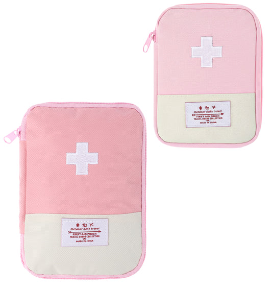 Cute First Aid Bag, 2Pcs First Aid Kit Pink, Empty Portable Medical Kits for Outdoor Camping Hiking Traveling Emergency Bag One Large and One Small Sports and Outdoors