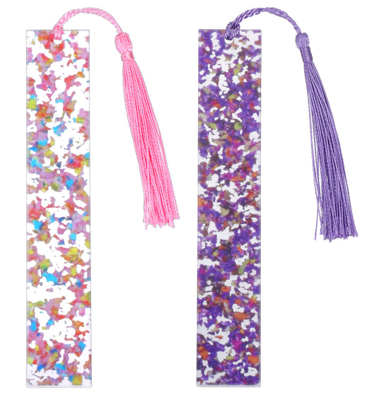 2 Pcs Bookmarks for Kids, Cute Glitter Book Marks Women Funny Bookmark with Colorful Silk Tassels, Perfect Gifts for Girls & Book Lovers, Anti Crease & Durable, Pink Purple