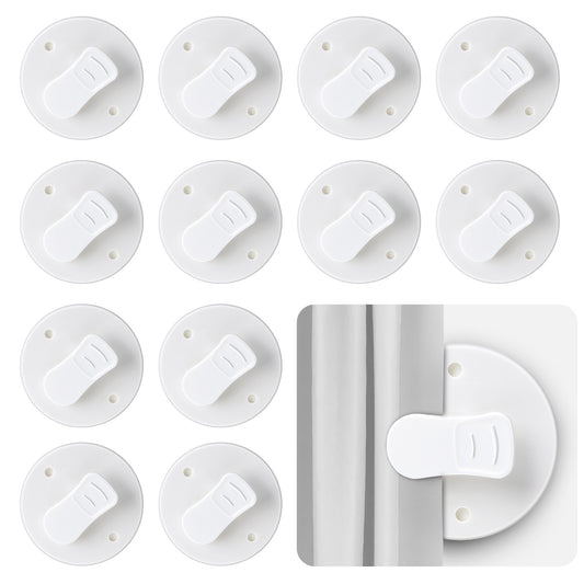 Oruola 12 Pcs Shower Curtain Clips,Self-Adhesive Round Shower Curtain Weights Clip,5.5 cm Showers Clip for Inside Hanging to Prevent Billowing, No Drill Waterproof Clips for Indoor & Outdoor Use, Whit
