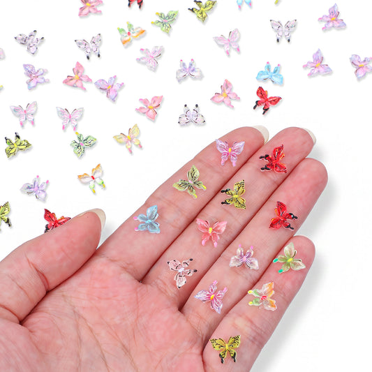 50 Pcs Mini 3D Butterflies, Multicolour Decorations for Crafts, Fairy Garden Micro Landscaping & Cake Toppers (1 x 0.9 cm)