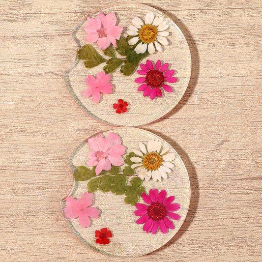 Classicseali 2PCS Coasters set of 2, Flower Car Coasters Cute, Resin Transparent Pink Cup Holder Coasters for Car, Suitable for Most Car Cup Holders, Both Functional and Decorative, 2.75 Inch