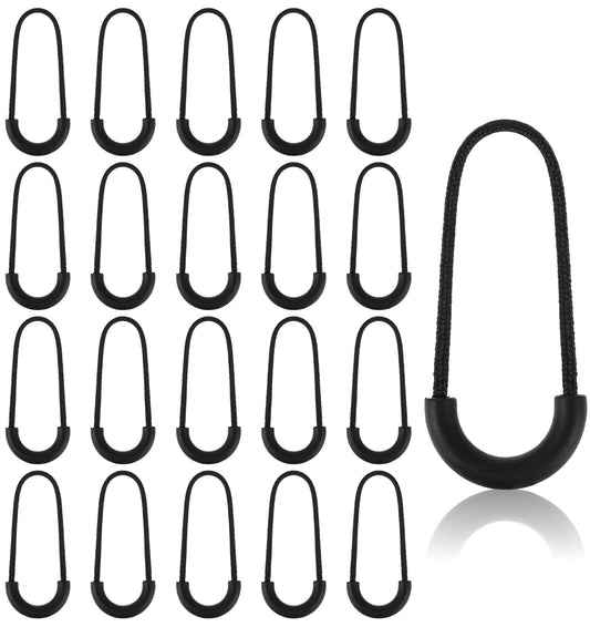 Nylon U-Shape Zipper Pulls, 20 Pcs Heavy Duty Zipper Tags, Black Cord Extension Replacement for Backpack Luggage Purse Jacket