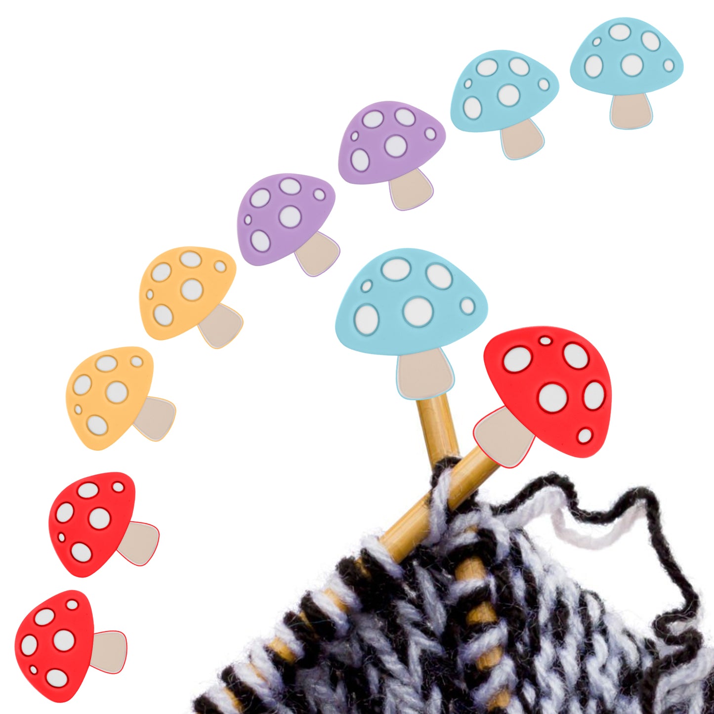 Oruola 4Pcs Mushroom Stitch Stoppers,Cute Silicone Knitting Needles Cap,Knitting Needle Point Protectors, Needle Minder Sewing Gadgets for Beginners Knitting Craft, DIY Quilting Art