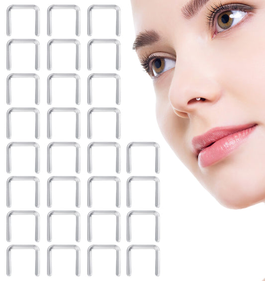 FRCTLNKG Piercing Retainers, 30 Pcs Clear Piercing Retainers, Plastic U-Shaped Nose Jewelry for Work, Daily Wear, and After Piercing