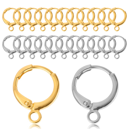 Oruola 100pcs Leverback Earring Hooks,12mm Earring Hoops for Jewelry Making,Metal Earring Clasps for Jewelry Making,Silver & Gold Earring Hooks for DIY Jewelry Earring Making Supplies
