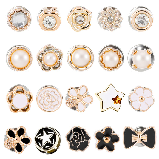 Guduling 36 Pcs Modesty Pin,Alloy Small Women Modesty Pins for Low Cut Tops,Cover Up Buttons Safety Invisible Dress Pins for Cleavage,for Dress Blouse Low Cut Tops Cloth Decoration (18 Styles)