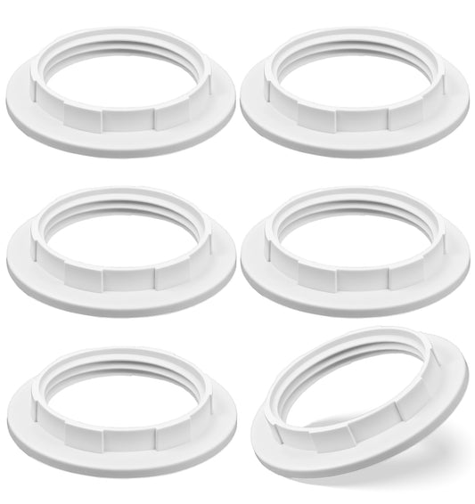 6 Pcs Lampshade Reducer Ring, Lamp Shade Adapter Ring for E26 to E27 Socket, Screw-On Lamp Shade Reducer Rings Holder for Standard E26/E27 Socket, White (Fits Most Table & Ceiling Lamps)