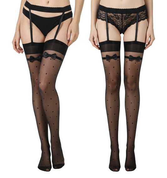 Thrymme Stockings for Suspenders Belt, Lace Stockings for Women with Garter Stocking Lingerie Set, High Waist Suspender Belt & Sheer Tights for Women, Sexy Outfit Accessories