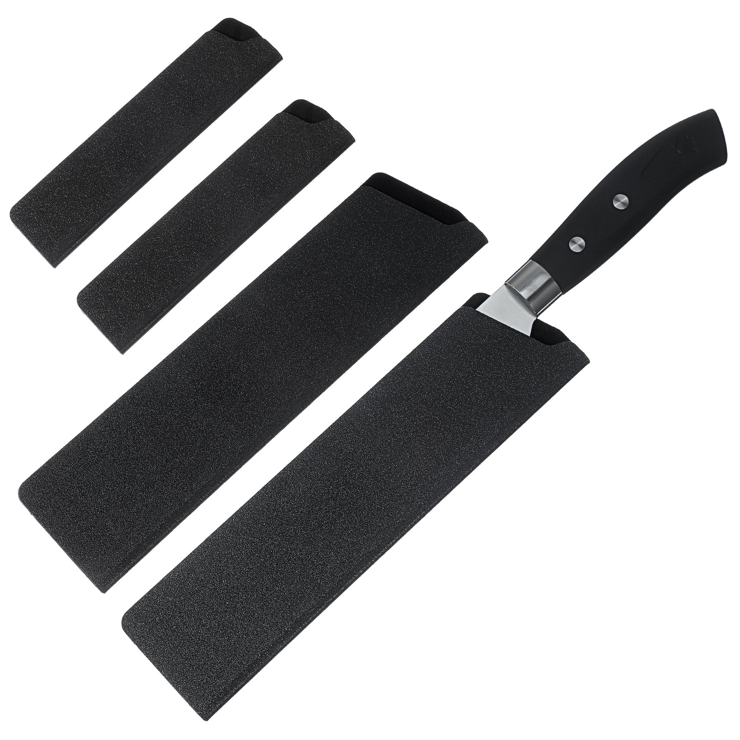 Classicseali 4pcs Knife Covers or Sleeves, 8.7" x 2.2" & 5.1" x 1.2" Knife Sheaths for Kitchen Knives, Cleaver, ABS Gentle Non-Scratch Felt Lining Chef Knives Sheath Kit for Home Kitchen, Black