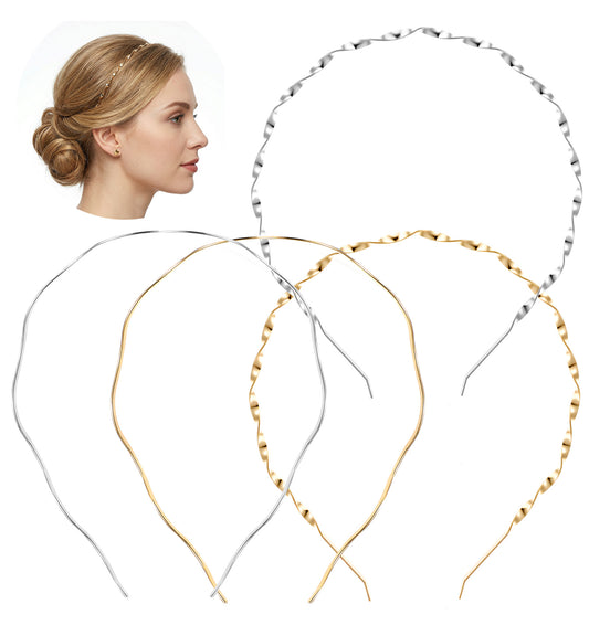 2 Pcs gold wavy metal headband, Trendy Gold and Silver Metal Wavy Headband for Daily Wear, Parties, Weddings