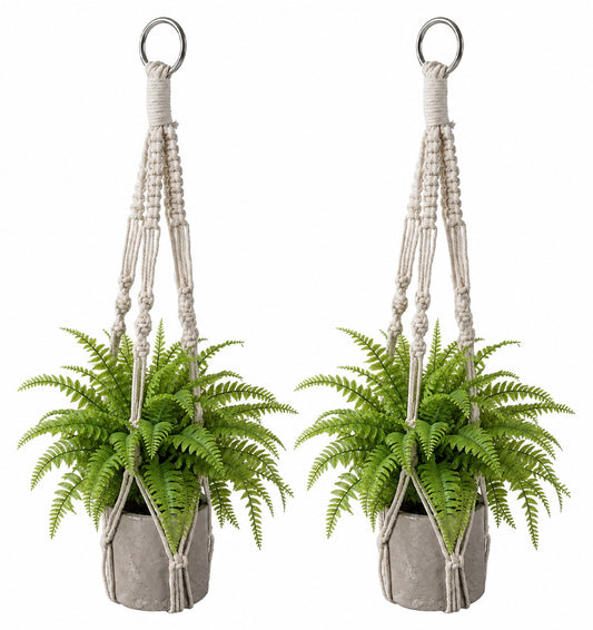 2 Pack Indoor Plant Hanger, White Macrame Plant Holder with Metal Hook, 20"