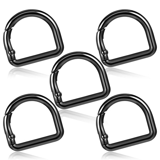 Classicseali 5pcs D Rings for Bags, Opening Spring Metal D Ring, 1 in Multi-Purpose Rings for Sewing, for Belts, Handbags, Shoulder Straps, Phone Lanyards, DIY Purse Strap Replacement,Backpack, Blac