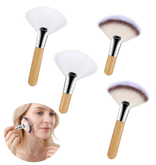 Fluffy Facial Brushes Esthetician, Fan Brushes for Facials 4Pcs Soft Fan Blush Brush Set, Gentle Bristle Highlighter Brush for Powder Blush and Body Powder, Professional Face Makeup Tools