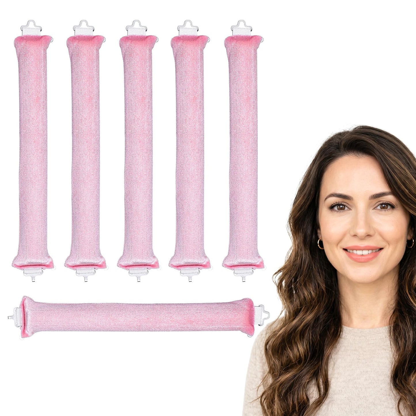 Elegaperma 6 Pcs Heatless Curler,Pink Heatless Hair Curler with Hook