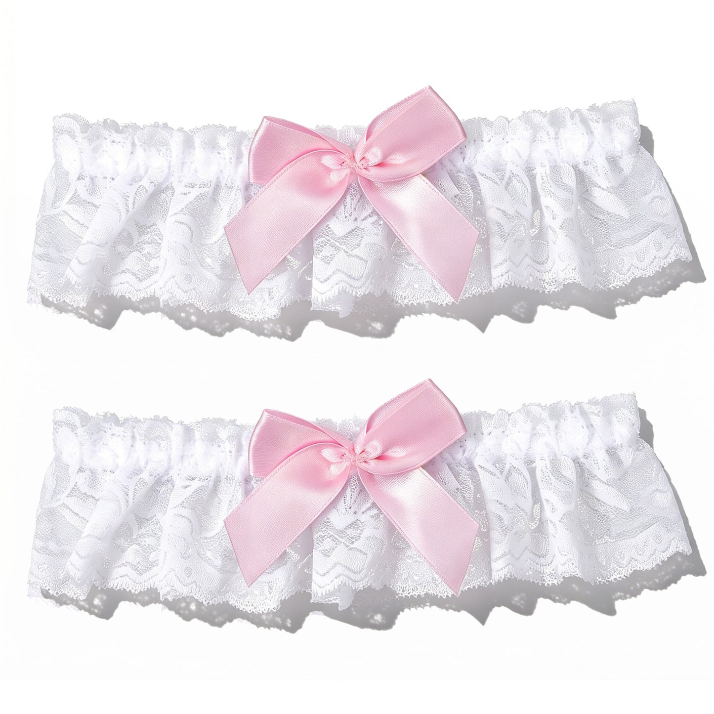 Elegaperma 2 Pcs White and Pink Garters for Bride, Stretchy Lace Bow Leg Thigh Garter Belt for Bride Bridal Wedding Gift