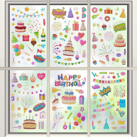 Elegaperma 6 Sheets of Window Stickers Birthday Window Stickers Self-Adhesive Birthday Window Stickers Children for Party Decoration and Celebrations