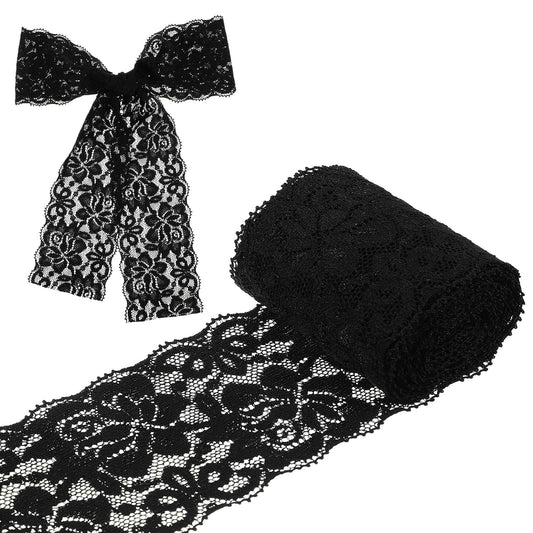 Guduling Ribbon Lace,5-Yard Black Wide Lace Trim Ribbon, 2.36 Inch Width Laces Trim for Sewing for Wedding Dresses, Veils, Crowns & DIY Sewing Crafts
