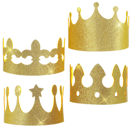 Classicseali 4 Pcs Paper Crowns for Adults,Gold Felt Senior Crown with Elastic Band, Birthday Boy Crown for Birthday Celebration Photo Props Role Play Party Gathering