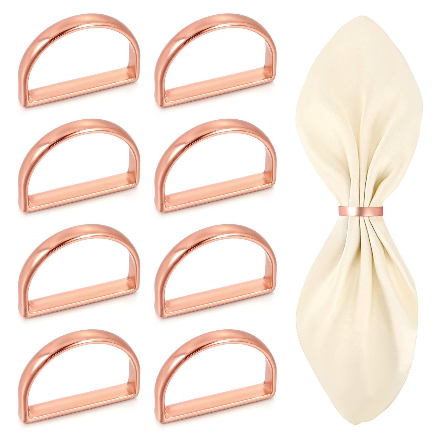 Guduling Napkin Rings Bulk - Napkin Rings Set of 8, Rose Gold Metal Napkins Ring for Elegant Table Settings, Weddings, Parties, and Family Dinners